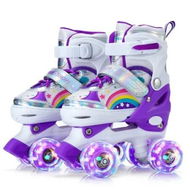 Detailed information about the product Adjustable Kids and Teens Roller Skates with 4 Light Up Wheels (Size 33-37, Purple)