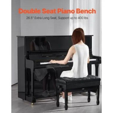 Adjustable Piano Keyboard Bench Storage Padded Seat Wooden Bookcase Stool