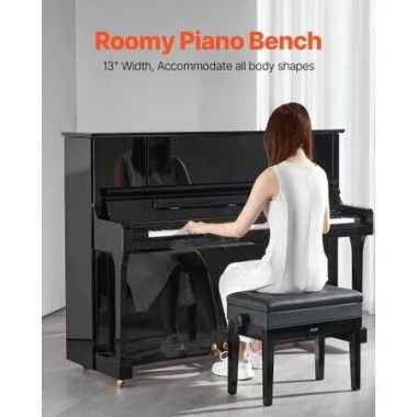 Adjustable Piano Keyboard Bench Storage Padded Seat Wooden Bookcase Stool