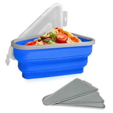 Adjustable Pizza Storage Container. Pizza Slice Container Can Be Microwaved And Reused. Pizza Slice Pack With 5 Heating Plates (Blue).