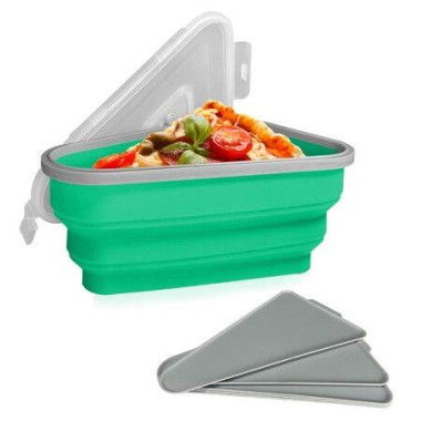 Adjustable Pizza Storage Container. Pizza Slice Container Can Be Microwaved And Reused. Pizza Slice Pack With 5 Heating Plates (Green).