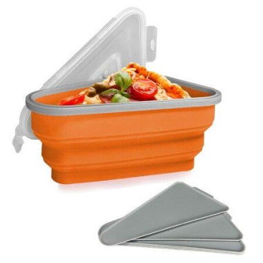 Adjustable Pizza Storage Container. Pizza Slice Container Can Be Microwaved And Reused. Pizza Slice Pack With 5 Heating Plates (Orange).