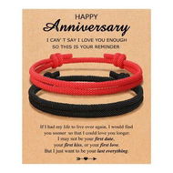 Detailed information about the product Adjustable Rope Couples Bracelets for Men,Boyfriend,Girlfriend,Soulmate,Husband,Wife - Anniversary Valentines Day Birthday Christmas Gift for Him and Her (Black Red/Anniversary)