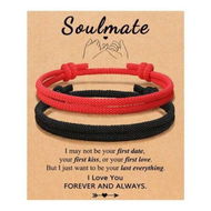 Detailed information about the product Adjustable Rope Couples Bracelets for Men,Boyfriend,Girlfriend,Soulmate,Husband,Wife - Anniversary Valentines Day Birthday Christmas Gift for Him and Her (Black Red/Soulmate)