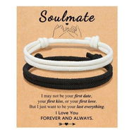 Detailed information about the product Adjustable Rope Couples Bracelets for Men,Boyfriend,Girlfriend,Soulmate,Husband,Wife - Anniversary Valentines Day Birthday Christmas Gift for Him and Her (Black White/Soulmate)