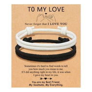 Detailed information about the product Adjustable Rope Couples Bracelets for Men,Boyfriend,Girlfriend,Soulmate,Husband,Wife - Anniversary Valentines Day Birthday Christmas Gift for Him and Her (Black White/To My Love)