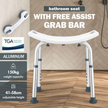 Adjustable Shower Chair Seat Bath Stool Bench With Assist Grab Bar Aid For Elderly Disabled