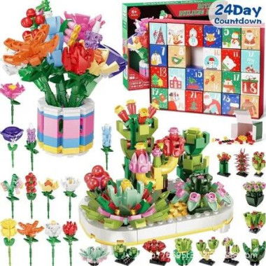 Advent Calendar 2025 for Boys Girls Teens Men Women, 24 Days Surprise Botanical Building Blocks Christmas Countdown Calendar Gift Box