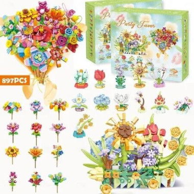 Advent Calendar Christmas Building Blocks Flower Bouquet Sets 24 Days Countdown Mini Building Block,Fun Reusable Advent Calendars Surprise Gifts