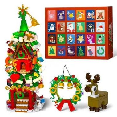 Advent Calendar Christmas Tree Building Block Set,820 Pieces Christmas Santa Claus Moose Train Toy Decorations Building Kits for Girls Boys Gifts
