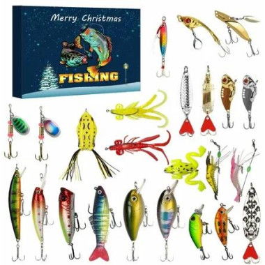 Advent Calendar Fishing Lure Set 24 Days Countdown with Unique Lures for Freshwater Saltwater Christmas Surprise Gift