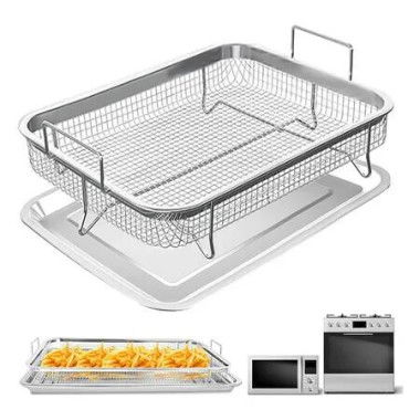 Air Fryer Basket for Oven, 30 x 22 cm Non-stick Steel Mesh Grill Basket Air Fryer Baking Tray Accessories Rack Roasting Basket
