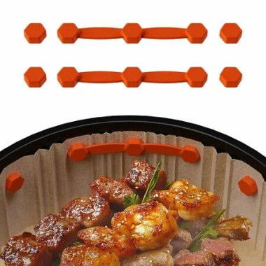 Air Fryer Magnet Silicone Buckle for Holding Down Air Fryer Parchment Paper,Lock Disposable Liners Safely & Prevent Paper to Burn,Orange,2 Set
