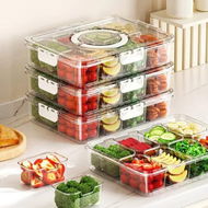 Detailed information about the product Air-tight Snackle Box Container Dishwasher Safe Divided Serving Tray with Lid and Handle for Candy Fruits 8 Compartments Salad Christmas Gift COL Clear