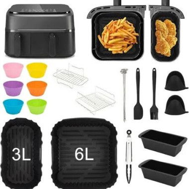 Airfryer Accessories For Philips Airfryer Dual Basket 3000 Series NA350/NA550 Including Cooking Grate,Bread Baking Moulds,Kitchen Tongs