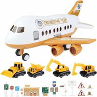 Detailed information about the product Airplane Toy Mini Car with Road Sign For Kids Age 3 to 8 , 2 in 1 Light Effect, Music Play, Play House Set, Shockproof, Interior, Yellow