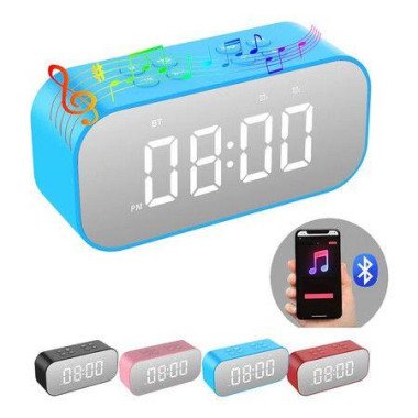 Alarm Clock for Bedroom/Office, Small Digital Clock with Bluetooth Speaker, Desk Clock with Dual Alarm, Snooze, Mirror LED Display (Blue)