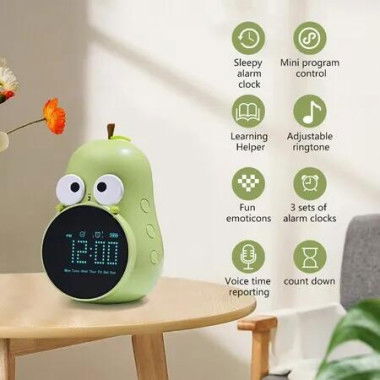 Alarm Clock for Kids, Pear-Shaped Kids Digital Rechargeable Clocks for Bedrooms, Wake Up Clock for Kid with 5 Ringtones (Green)