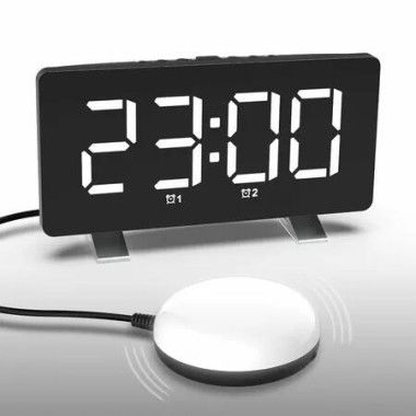 Alarm Clock Super Loud Heavy Sleepers Dual Vibrating Bed Shaker USB Charger Night Light Hearing Impaired Deaf White Wake Up Accessibility