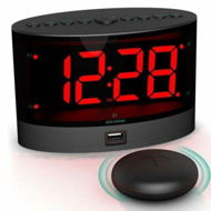 Detailed information about the product Alarm Clock With Wireless Bed Shaker Vibrating Dual For Heavy Sleepers Deaf And Hearing-Impaired. Adjustable Volume/Dimmer/Wake-up USB Charger.
