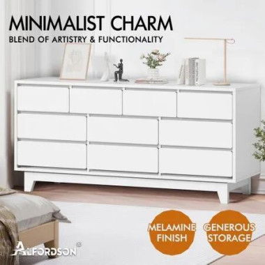 ALFORDSON 10 Chest of Drawers Minimalist Storage Cabinet Dresser Tallboy White