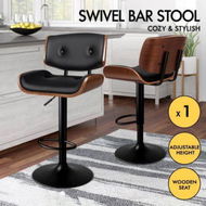 Detailed information about the product ALFORDSON 1x Bar Stool Kitchen Swivel Chair Wooden Leather Gas Lift Kayla