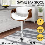 Detailed information about the product ALFORDSON 1x Bar Stool Kitchen Swivel Chair Wooden Leather Trice White