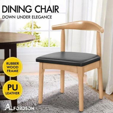 ALFORDSON 1x Dining Chair Retro Wood PU Leather Seat Oak