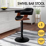 Detailed information about the product ALFORDSON 1x Wooden Bar Stool Joan Kitchen Swivel Chair Wood Leather Gas Lift