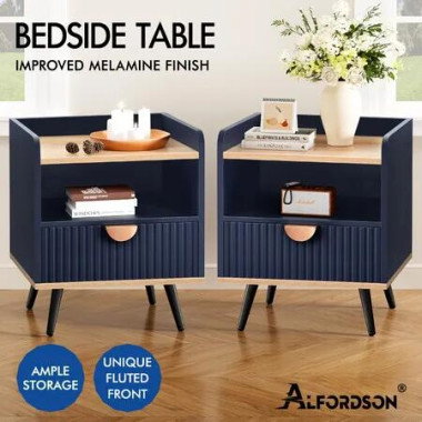 ALFORDSON 2Ã— Bedside Table 1 Drawer Nightstand Side Storage Shelf Blue
