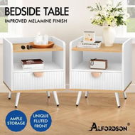 Detailed information about the product ALFORDSON 2Ã— Bedside Table 1 Drawer Nightstand Side Storage Shelf Wood and White