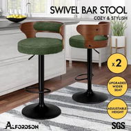 Detailed information about the product ALFORDSON 2x Bar Stool Kitchen Swivel Chair Wooden Boucle Ramiro Green