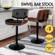 Detailed information about the product ALFORDSON 2x Bar Stool Kitchen Swivel Chair Wooden Leather Gas Lift Kayla