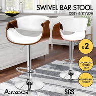 Detailed information about the product ALFORDSON 2x Bar Stool Kitchen Swivel Chair Wooden Leather Trice White