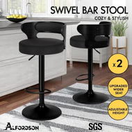 Detailed information about the product ALFORDSON 2x Bar Stool Kitchen Swivel Chair Wooden Linen Fabric Ramiro All Black