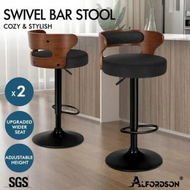 Detailed information about the product ALFORDSON 2x Bar Stool Kitchen Swivel Chair Wooden Linen Fabric Ramiro Black