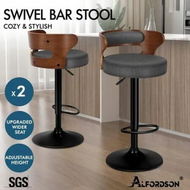 Detailed information about the product ALFORDSON 2x Bar Stool Kitchen Swivel Chair Wooden Linen Fabric Ramiro Grey