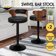 Detailed information about the product ALFORDSON 2x Bar Stool Kitchen Swivel Wooden Leather Gas Lift Ramiro Black