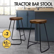 Detailed information about the product ALFORDSON 2x Bar Stools 65cm Tractor Kitchen Wooden Vintage Chair Dark Wood