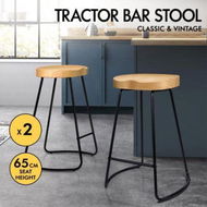 Detailed information about the product ALFORDSON 2x Bar Stools 65cm Tractor Kitchen Wooden Vintage Chair Natural