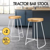 Detailed information about the product ALFORDSON 2x Bar Stools 65cm Tractor Kitchen Wooden Vintage Chair White