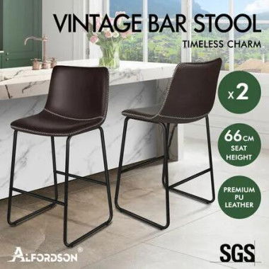 ALFORDSON 2x Bar Stools 66cm Kitchen Counter Metal Vintage Dining Chairs Coffee