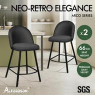 Detailed information about the product ALFORDSON 2x Bar Stools 66cm Kitchen Counter Velvet Dining Chairs Dark Grey
