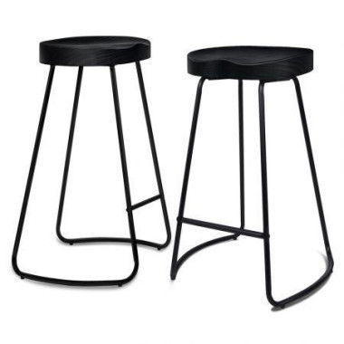 ALFORDSON 2x Bar Stools 75cm Tractor Kitchen Wooden Vintage Chair Black