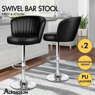 Detailed information about the product ALFORDSON 2x Bar Stools Gas Lift Leather Bar Chairs Kitchen Swivel Dylan BLACK
