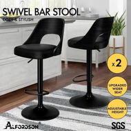 Detailed information about the product ALFORDSON 2x Bar Stools Kitchen Swivel Chair Wooden Leather Gas Lift All Black