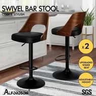 Detailed information about the product ALFORDSON 2x Bar Stools Kitchen Swivel Chair Wooden Leather Gas Lift Black