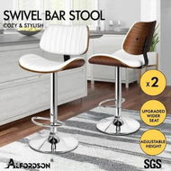 Detailed information about the product ALFORDSON 2x Bar Stools Kitchen Swivel Chair Wooden Leather Gas Lift White