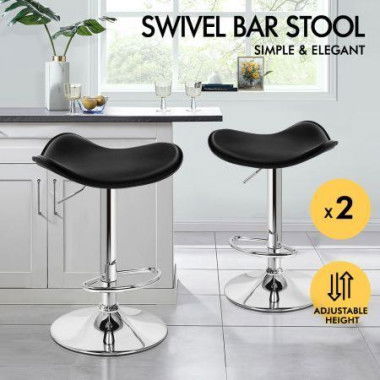 ALFORDSON 2x Bar Stools Portia Kitchen Swivel Chair Leather Gas Lift BLACK