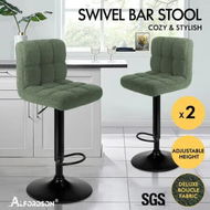 Detailed information about the product ALFORDSON 2x Bar Stools Ralph Kitchen Swivel Chair Boucle Gas Lift Green